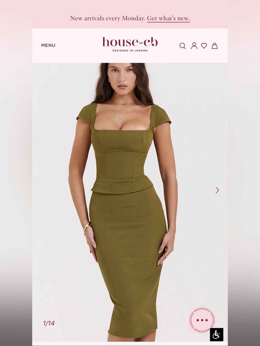 House of CB Olive Square Neck Olive Green Midi Dress